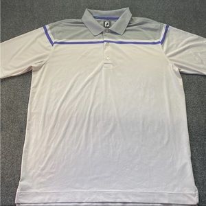 Footjoy FJ Shirt Polo Men's XXL White Gray Athletic Fit Golf Performance Wear